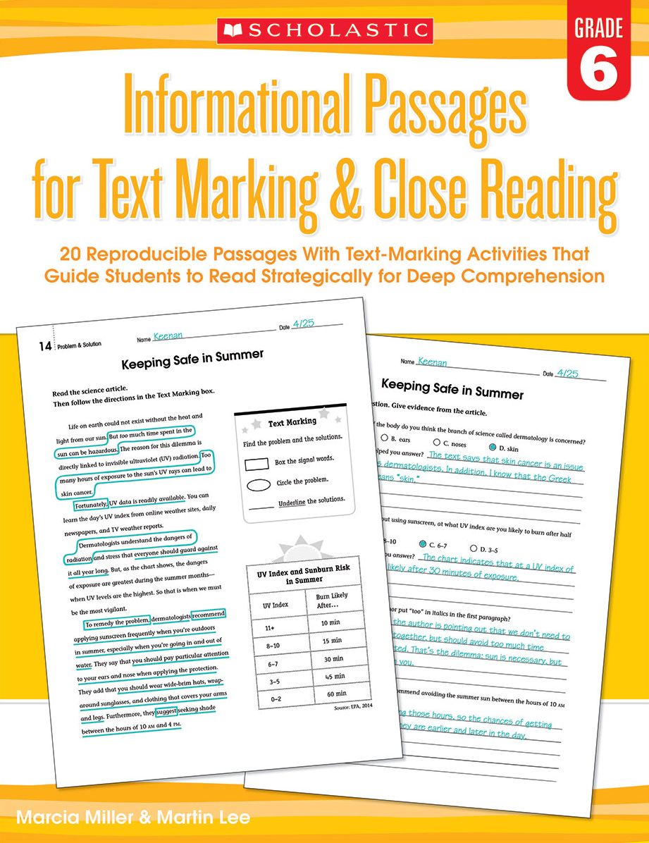 Informational Passages for Text Marking & Close Reading: Grade 6: 20 Reproducible Passages With Text-Marking Activities That Guide Students to Read Strategically for Deep Comprehension