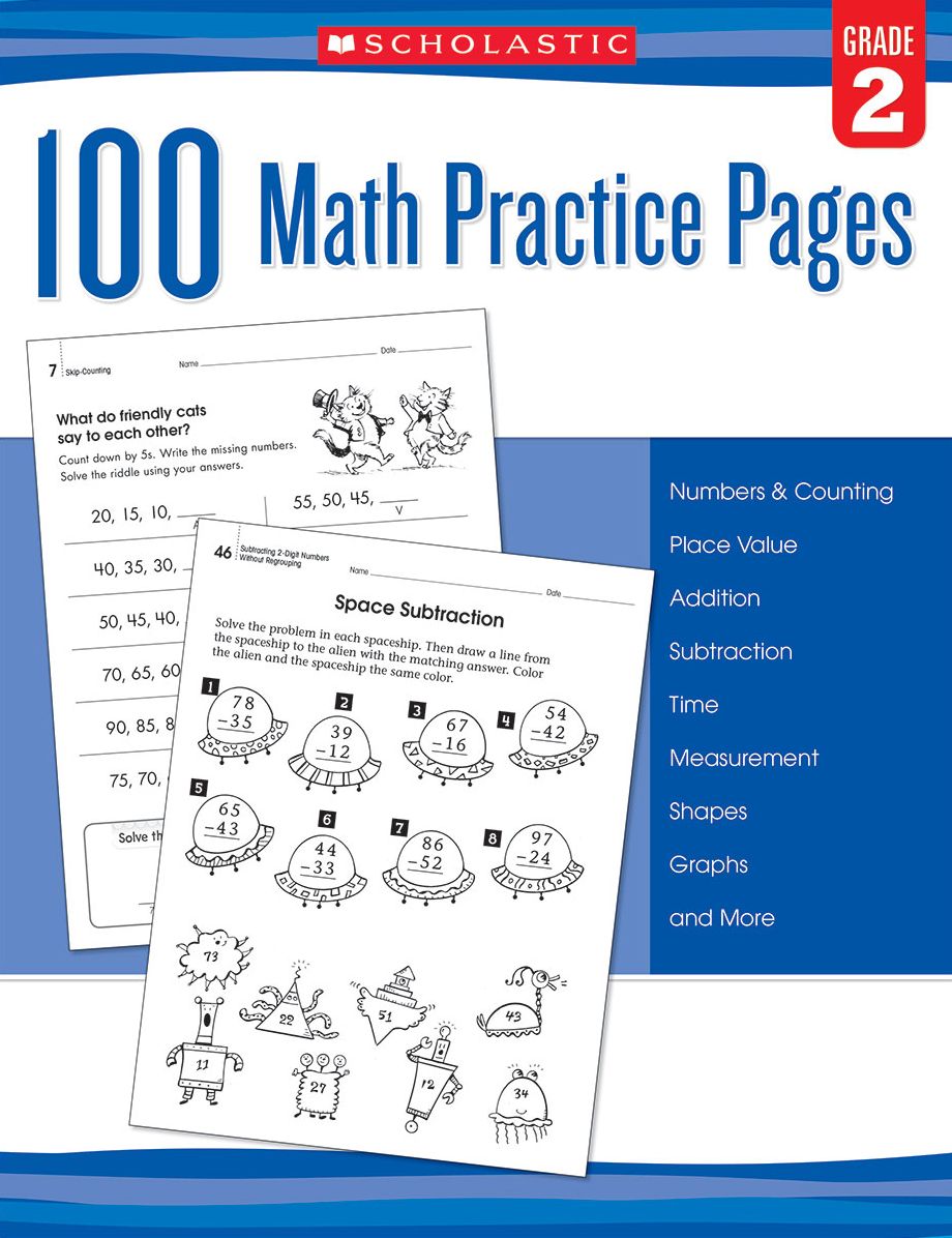 100 Math Practice Pages, Grade 2