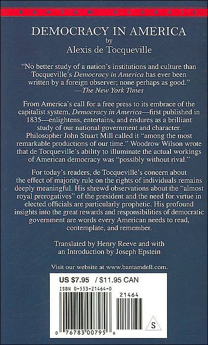 Democracy in America: The Complete and Unabridged Volumes I and II (Bantam Classics)