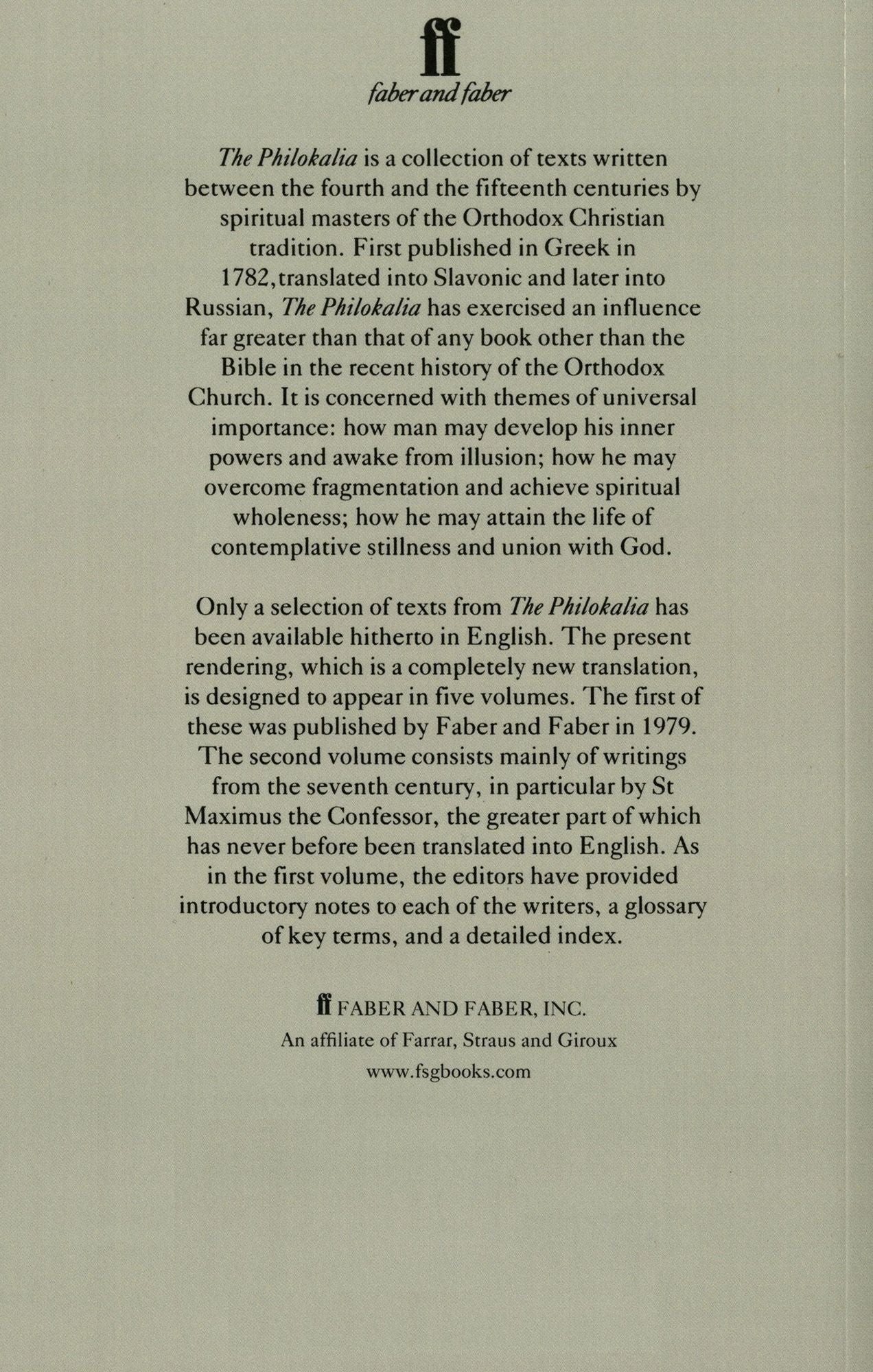 Philokalia: The Complete Text compiled by St Nikodimos of the Holy Mountain and St Makarios of Corinth