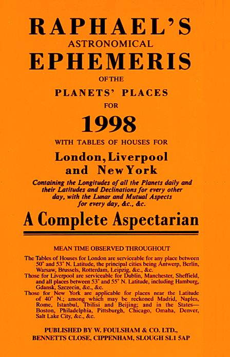 Raphael's Astronomical Ephemeris of the Planets 1998