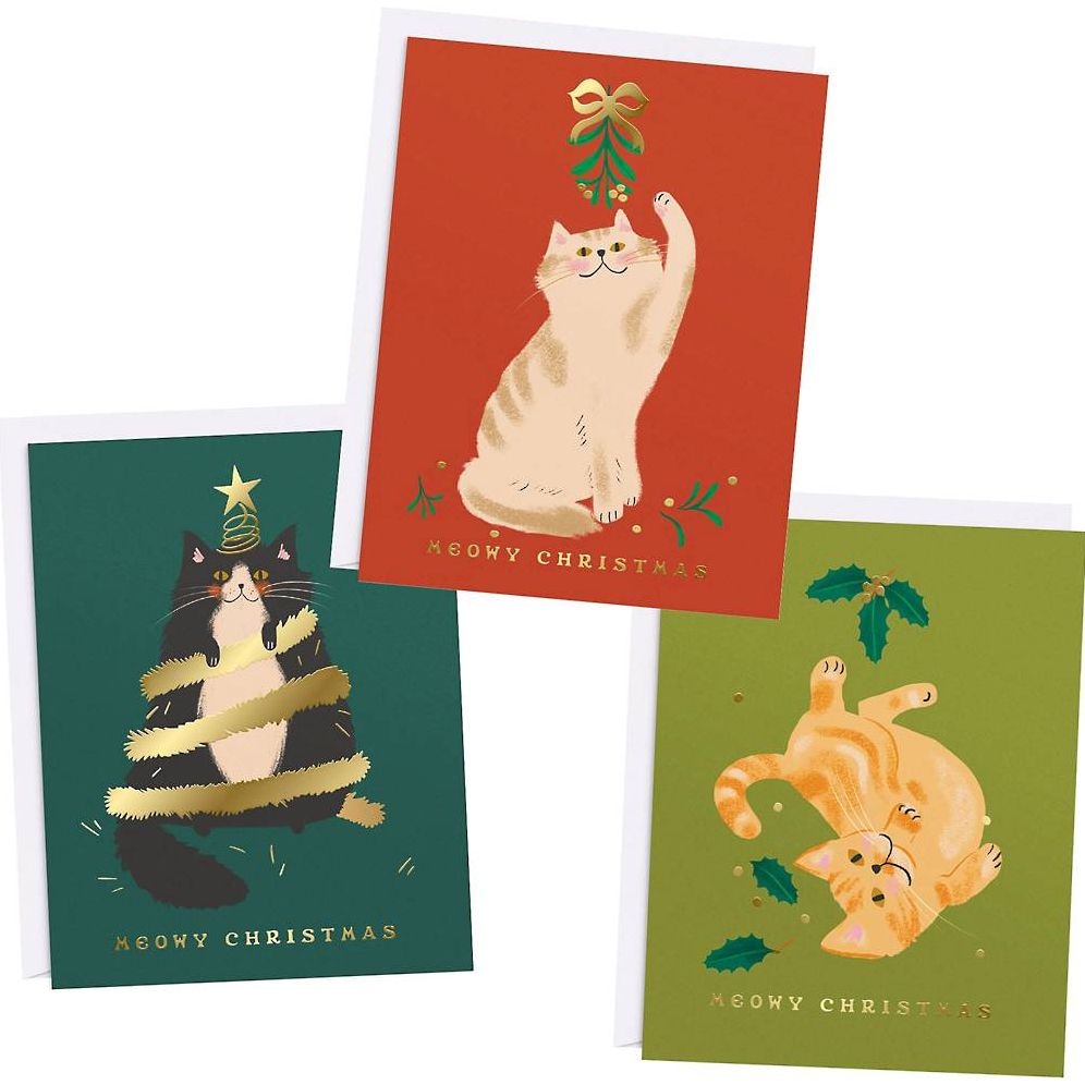 XMAS OFF/FOIL A2 Meowy Christmas Assorted FLD S/12
