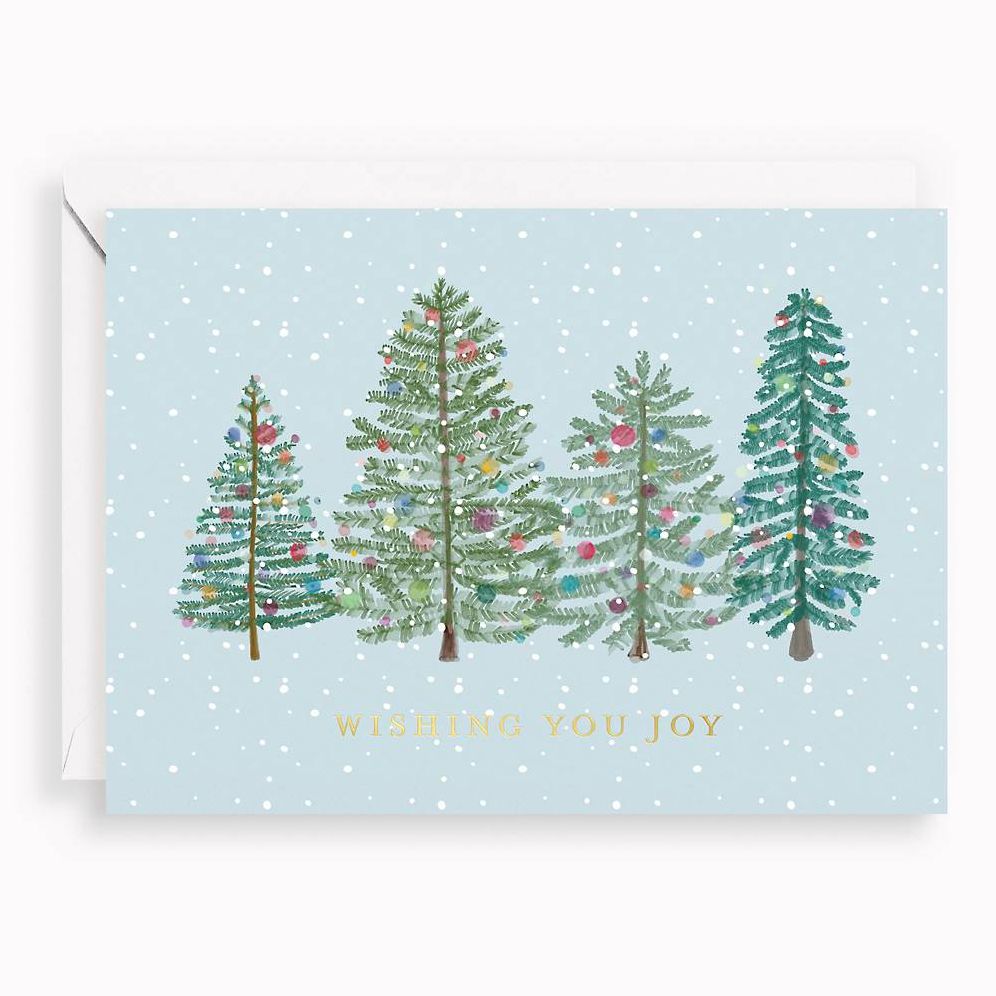 XMAS OFF/FOIL A6 Watercolor Trees FLD S/10