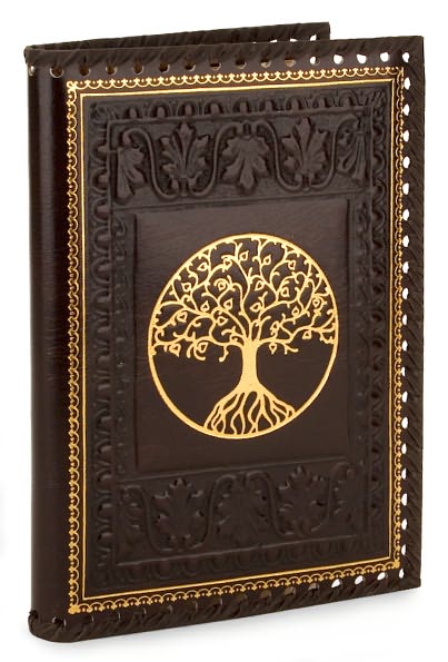 Tree of Life Brown Gold Stitched Italian Lined Leather Refillable Journal (6.5"x 9.25")