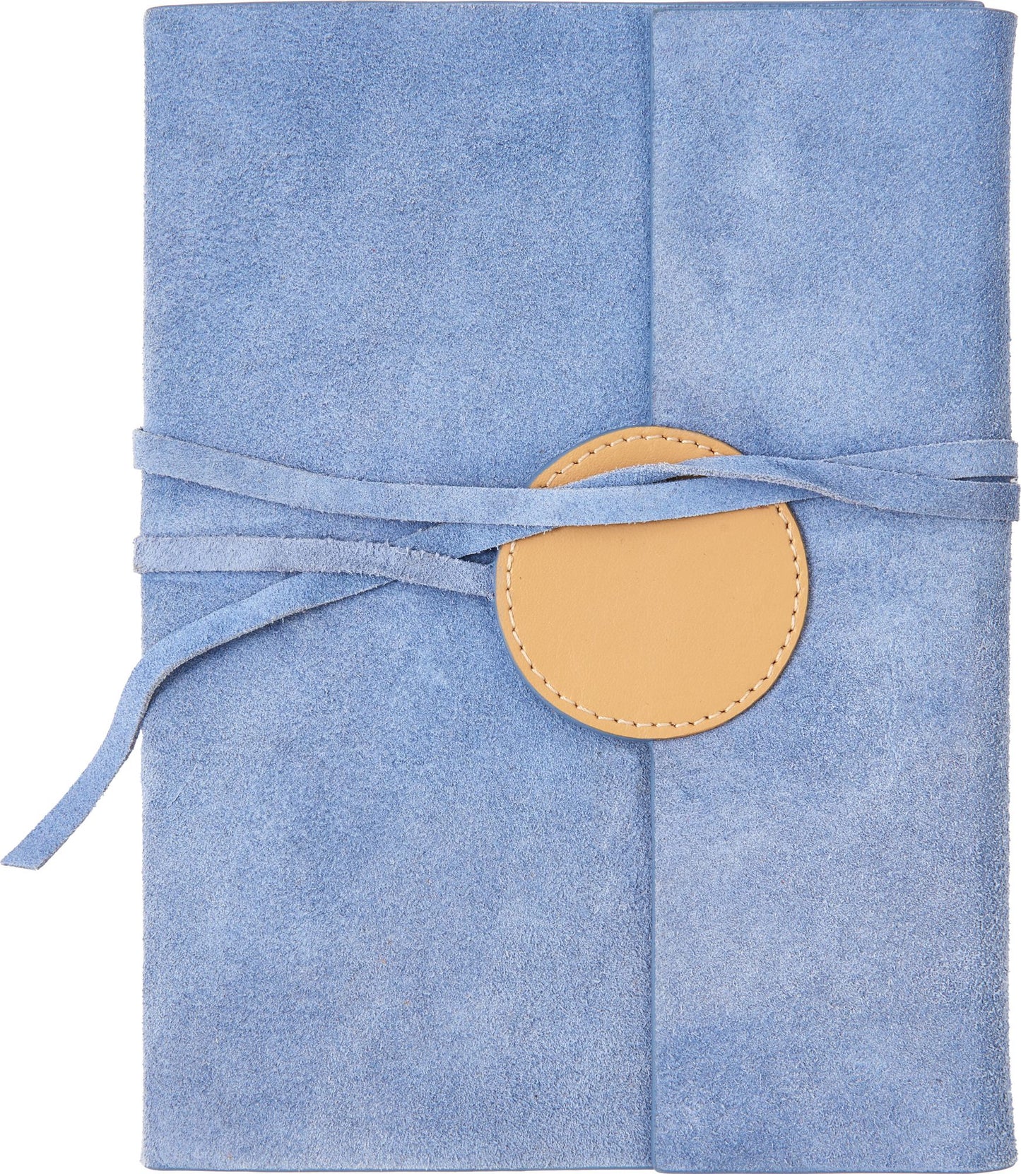 PERIWINKLE SUEDE FLAP JOURNAL WITH ROUND LEATHER DETAIL