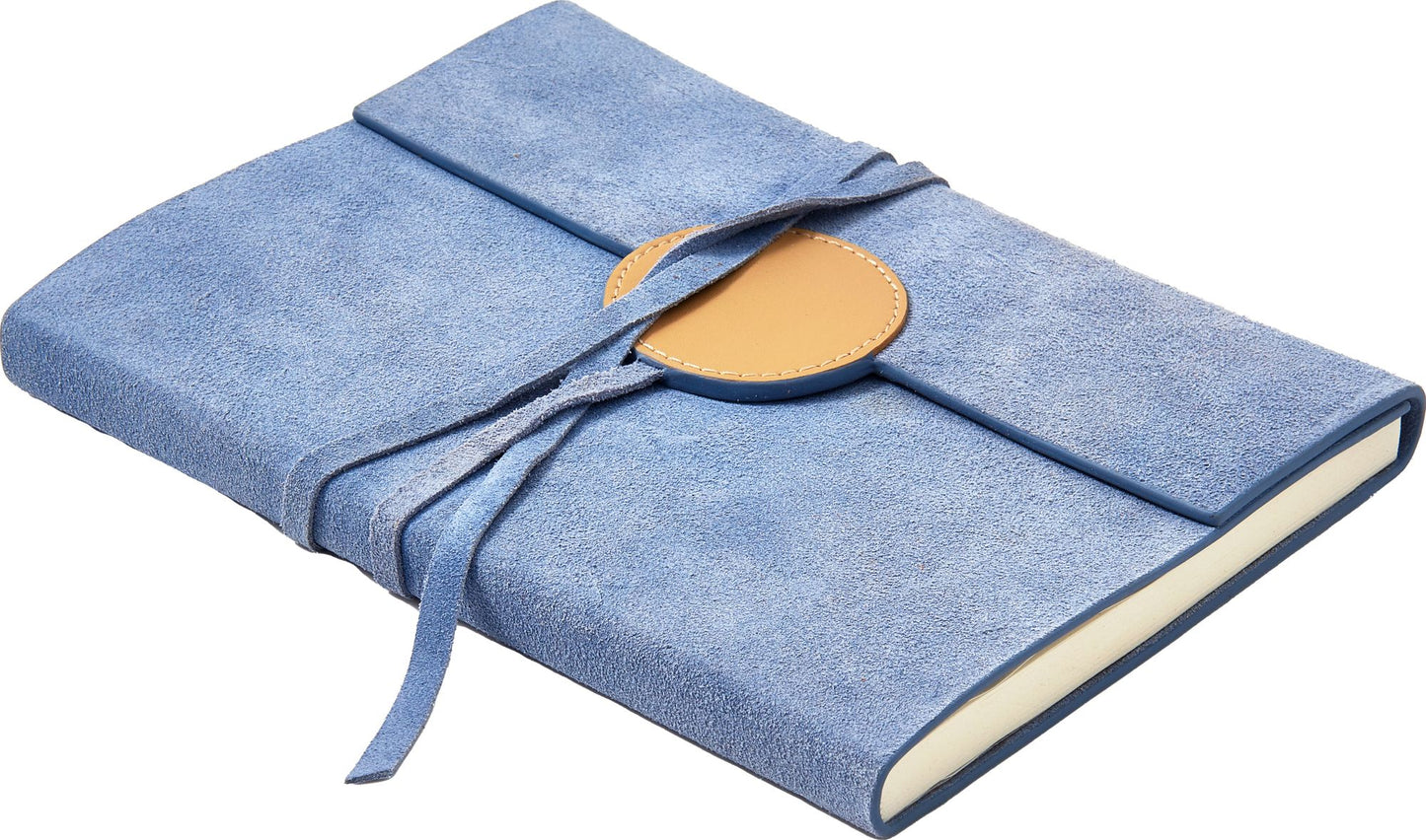 PERIWINKLE SUEDE FLAP JOURNAL WITH ROUND LEATHER DETAIL