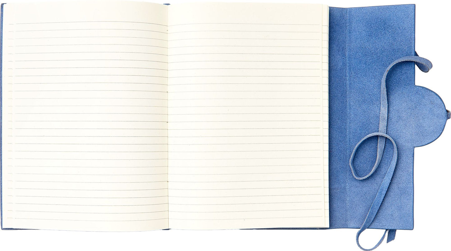 PERIWINKLE SUEDE FLAP JOURNAL WITH ROUND LEATHER DETAIL