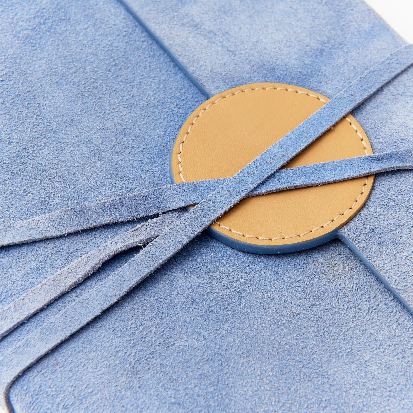 PERIWINKLE SUEDE FLAP JOURNAL WITH ROUND LEATHER DETAIL