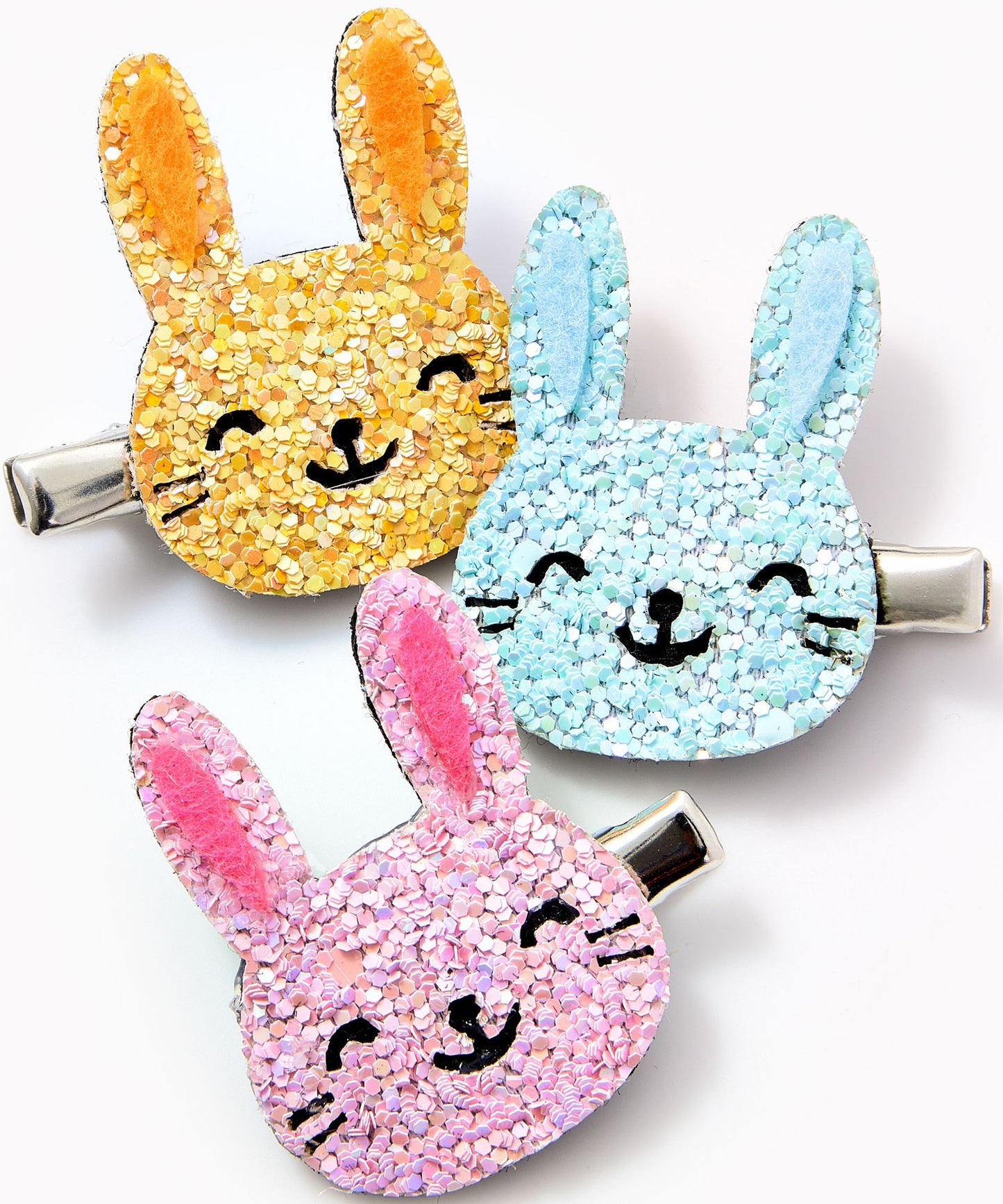 Glitter Bunny Hair Clips, Set of 3