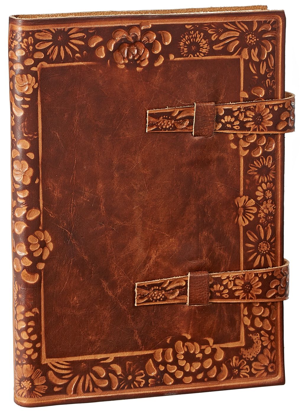 Floral Scalloped Design Italian Leather Lined Journal with Tabs (6'' x 8.5'')