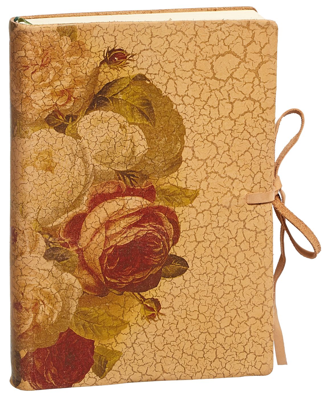Vintage Rose on Nubuck Italian Leather Bound Journal with Tie 6" x 8"