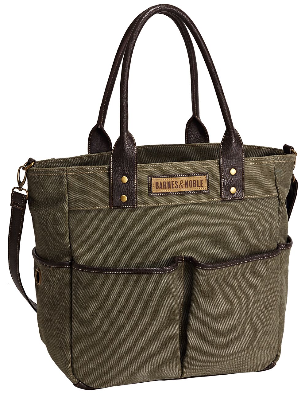 Barnes & Noble Olive Utility Book Tote with Pockets (12.75" x 13.5" x 6")