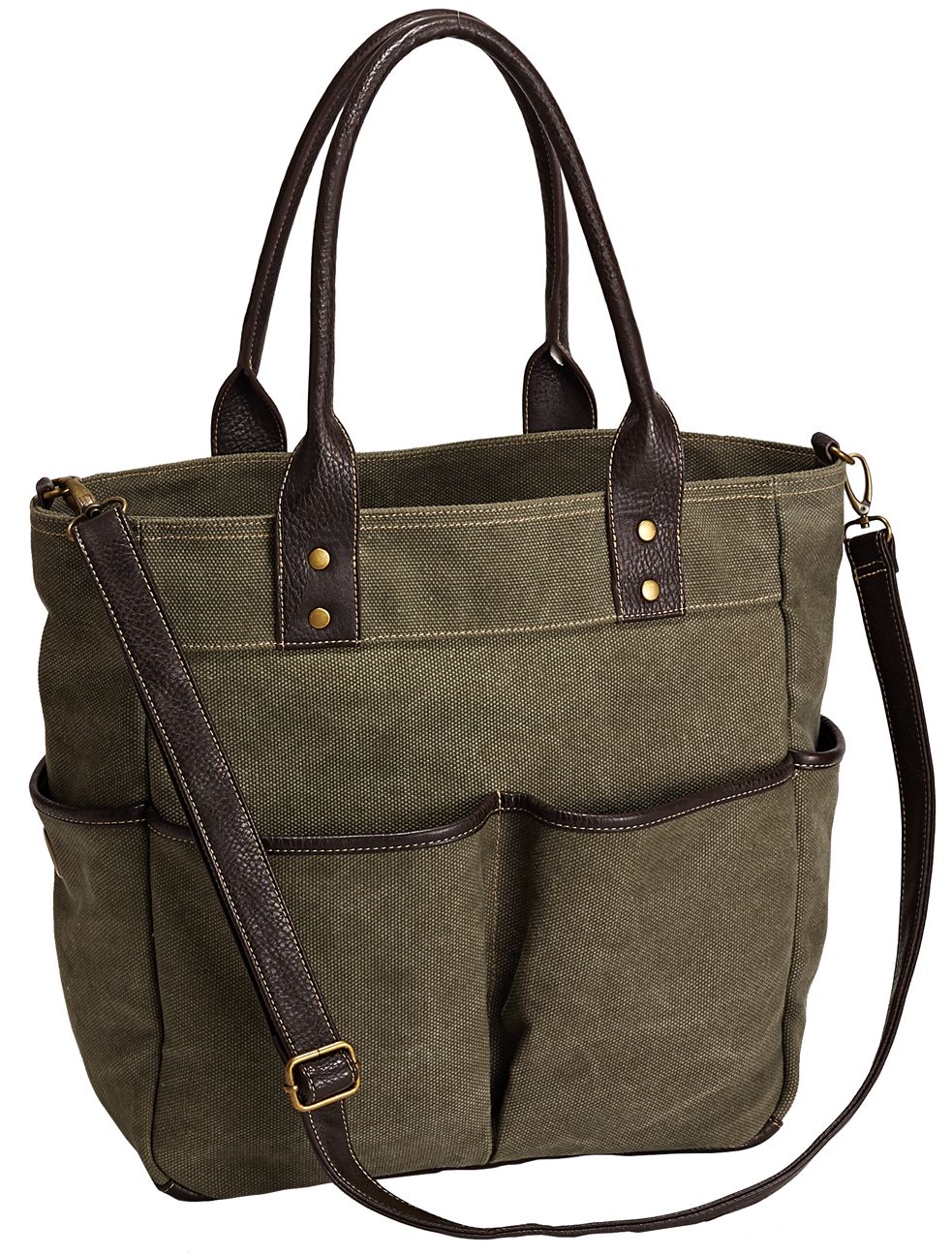 Barnes & Noble Olive Utility Book Tote with Pockets (12.75" x 13.5" x 6")