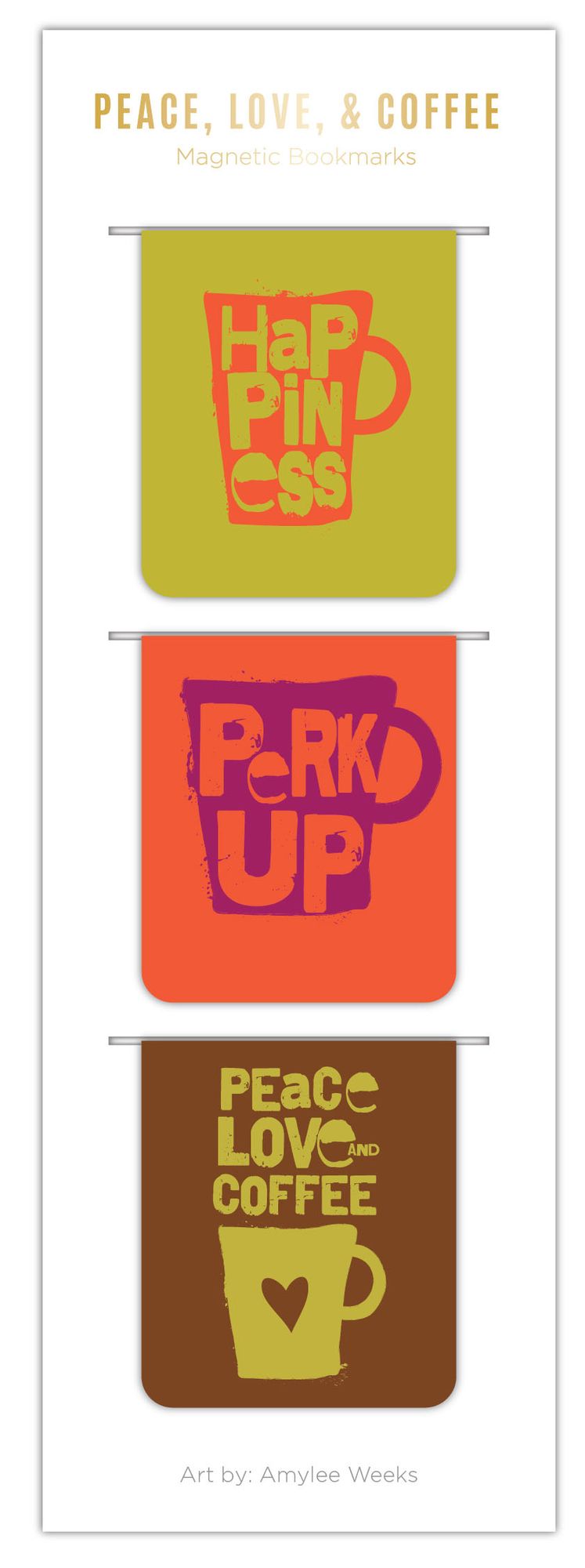 Peace, Love, & Coffee 3-Piece Magnetic Bookmark