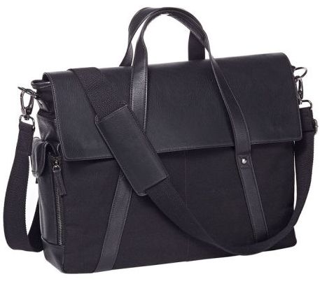 Black Canvas Executive Messenger Bag with Shoulder Strap and Handles (15.75"x 4.5"x10")