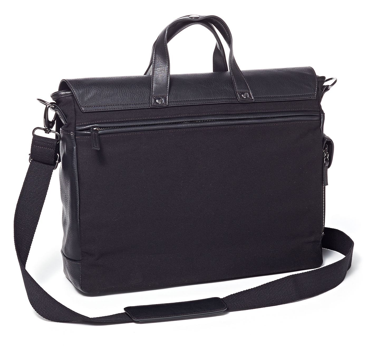 Black Canvas Executive Messenger Bag with Shoulder Strap and Handles (15.75"x 4.5"x10")