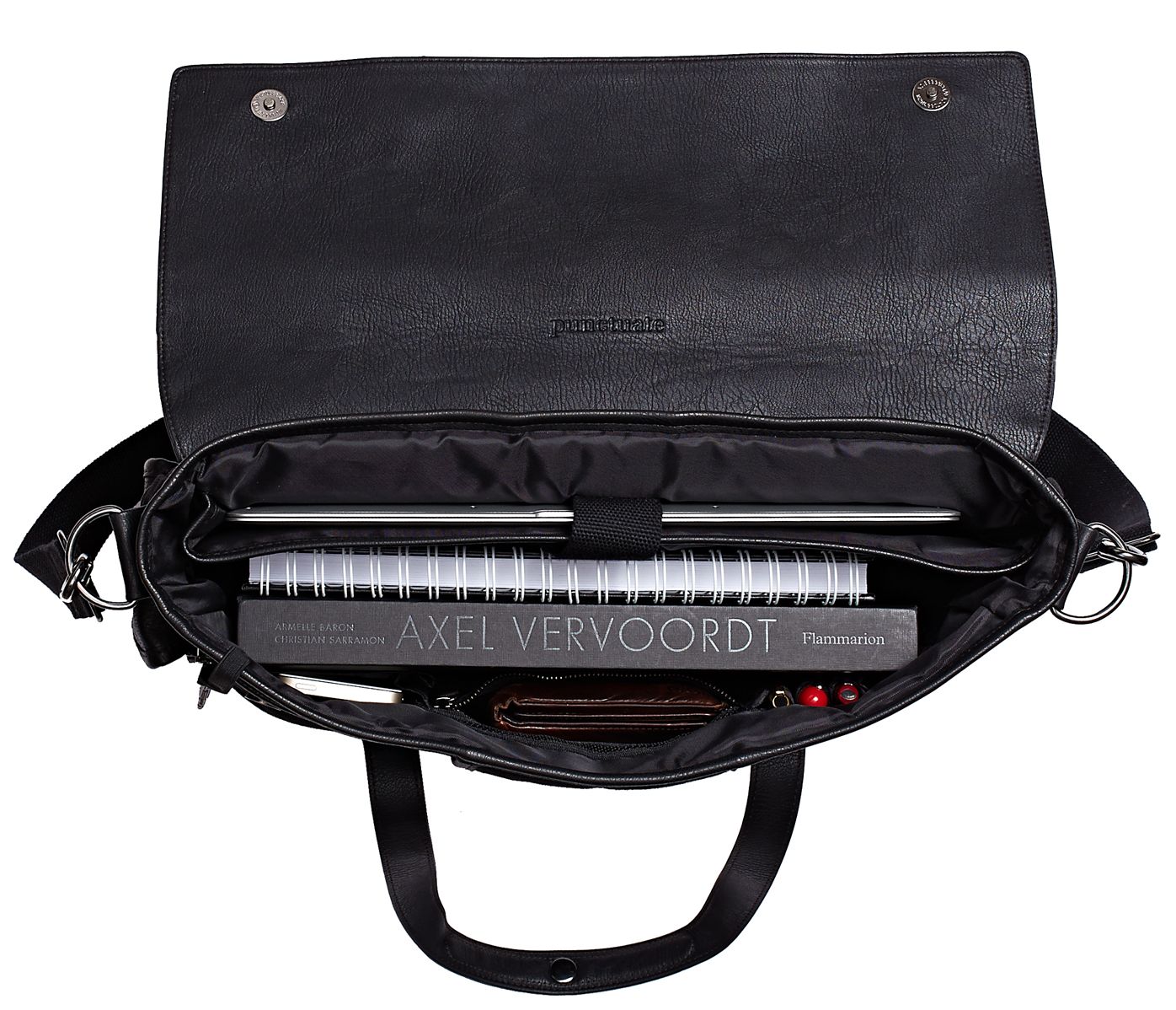 Black Canvas Executive Messenger Bag with Shoulder Strap and Handles (15.75"x 4.5"x10")