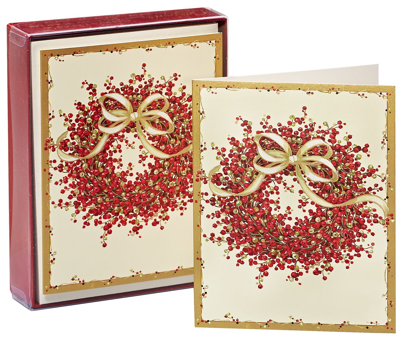 Pepperberry Wreath with Bow Boxed Card
