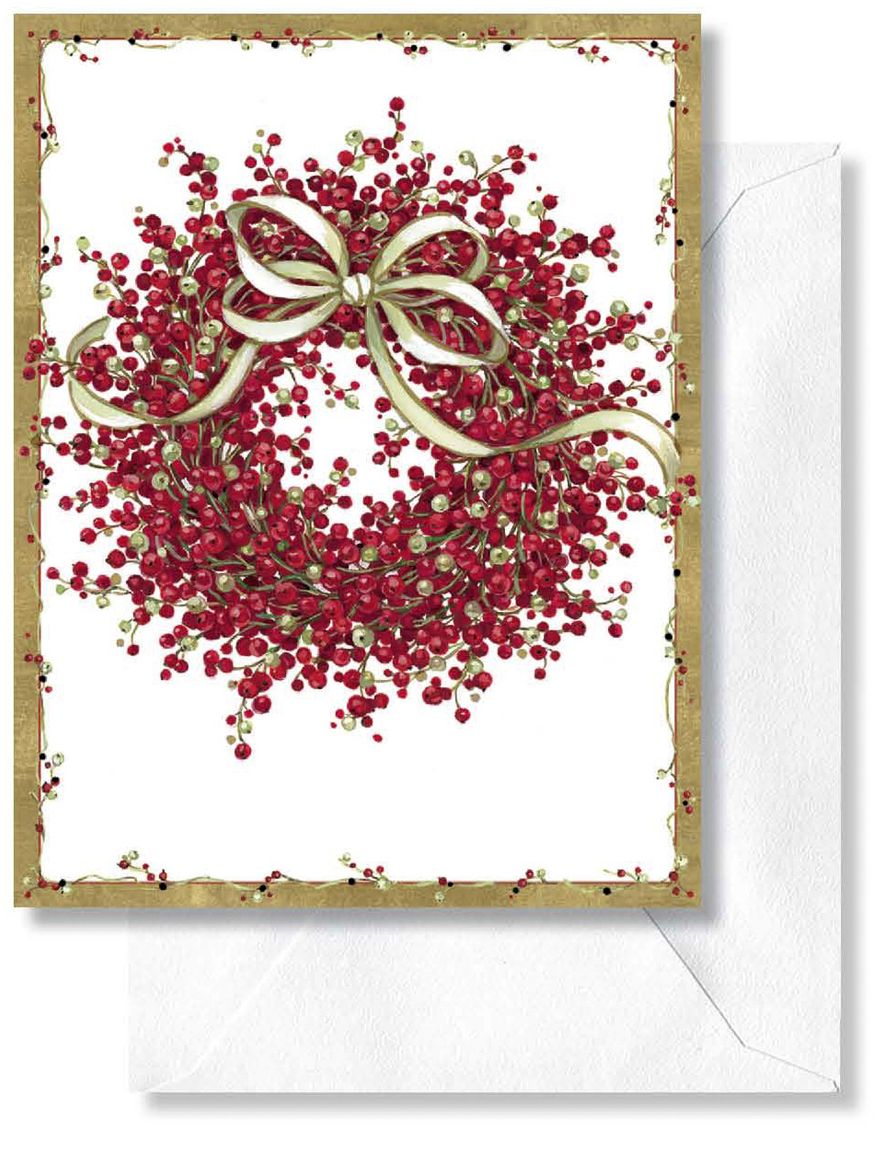 Pepperberry Wreath with Bow Boxed Card