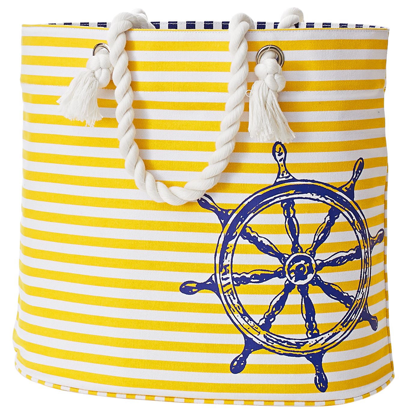 By The Sea Yellow Stripe Cotton Canvas Beach Tote 18" x 14.25" x 7.25"