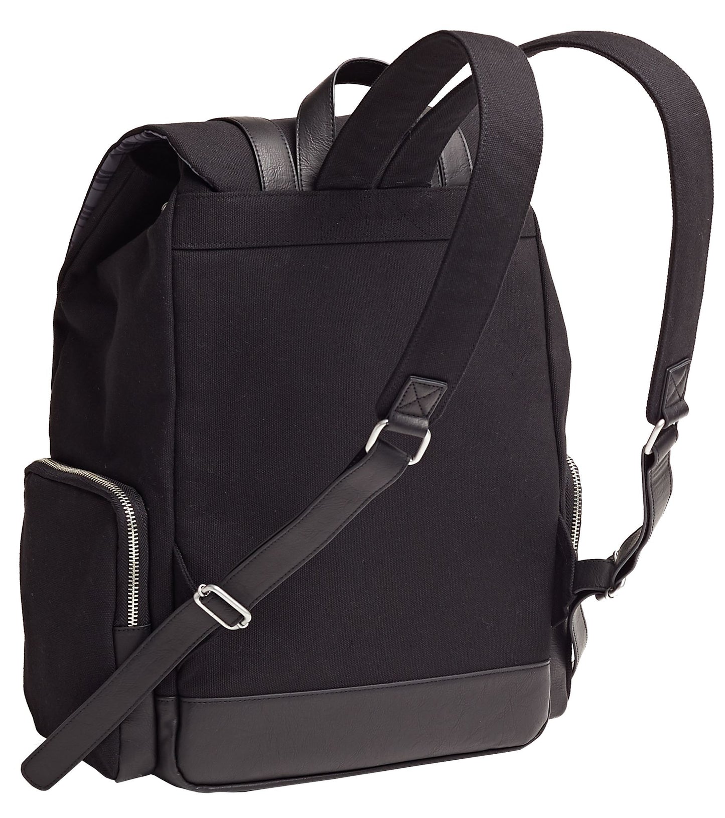 Douglas Black Canvas Backpack with Faux Leather Trim(16"x14.5"x10")