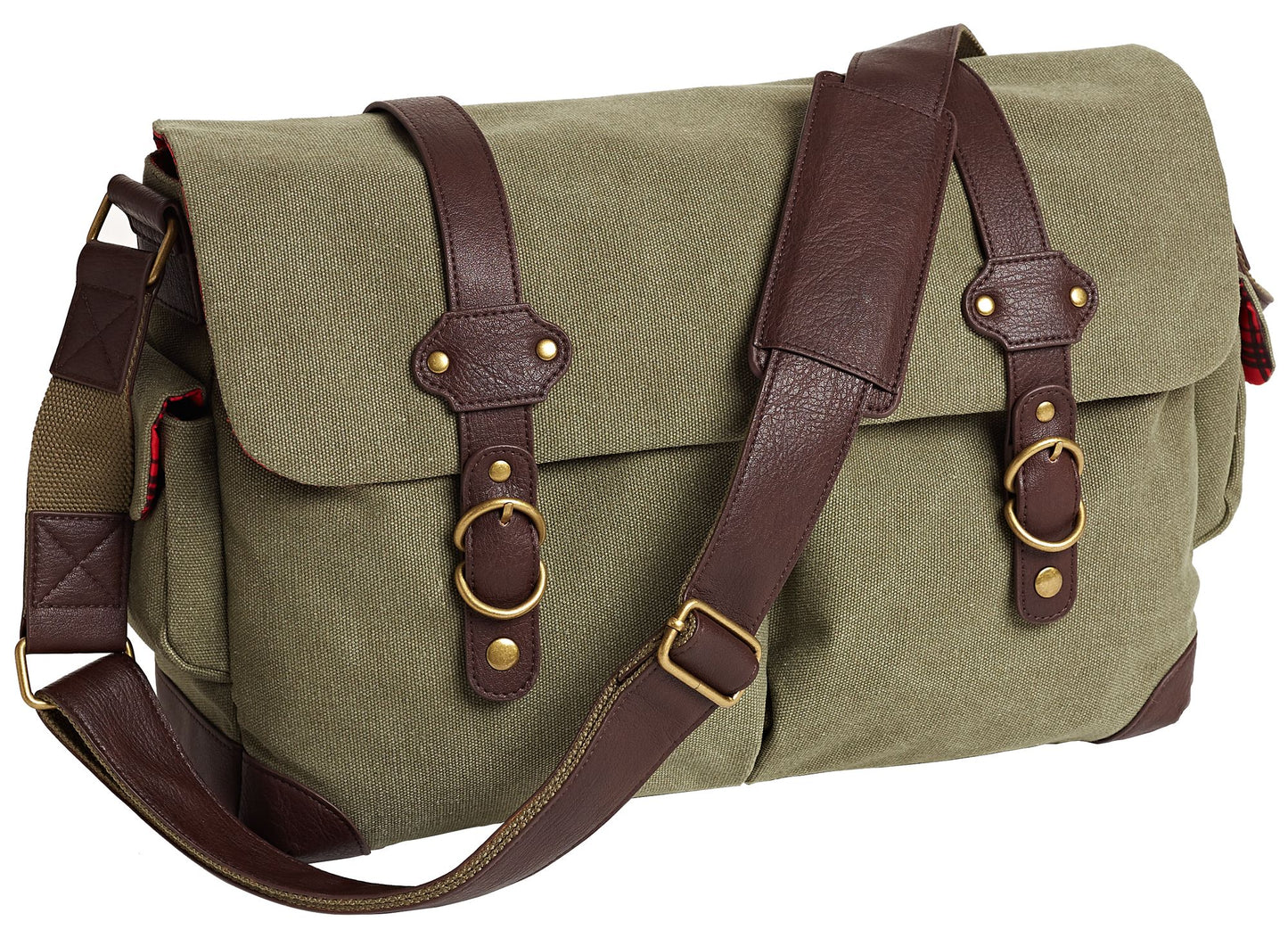 Douglas Olive Canvas Messenger Bag with Faux Leather Trim (16"x11"x7")