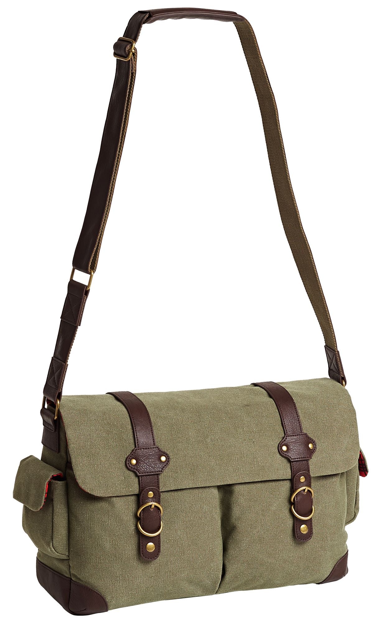 Douglas Olive Canvas Messenger Bag with Faux Leather Trim (16"x11"x7")