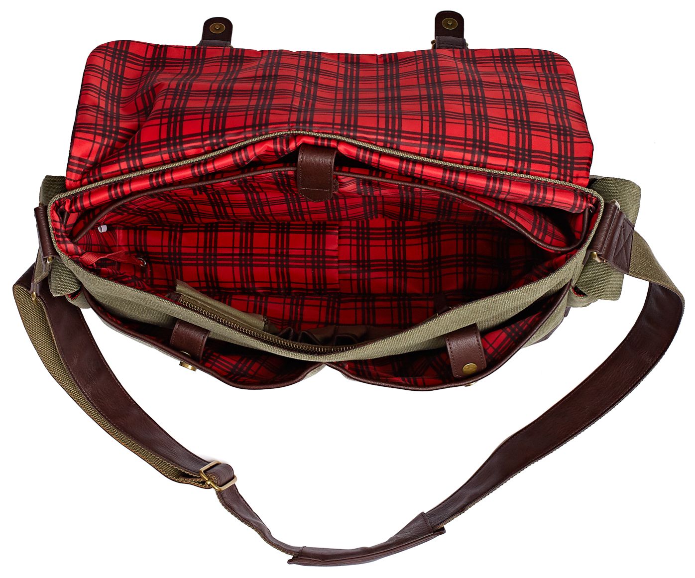 Douglas Olive Canvas Messenger Bag with Faux Leather Trim (16"x11"x7")