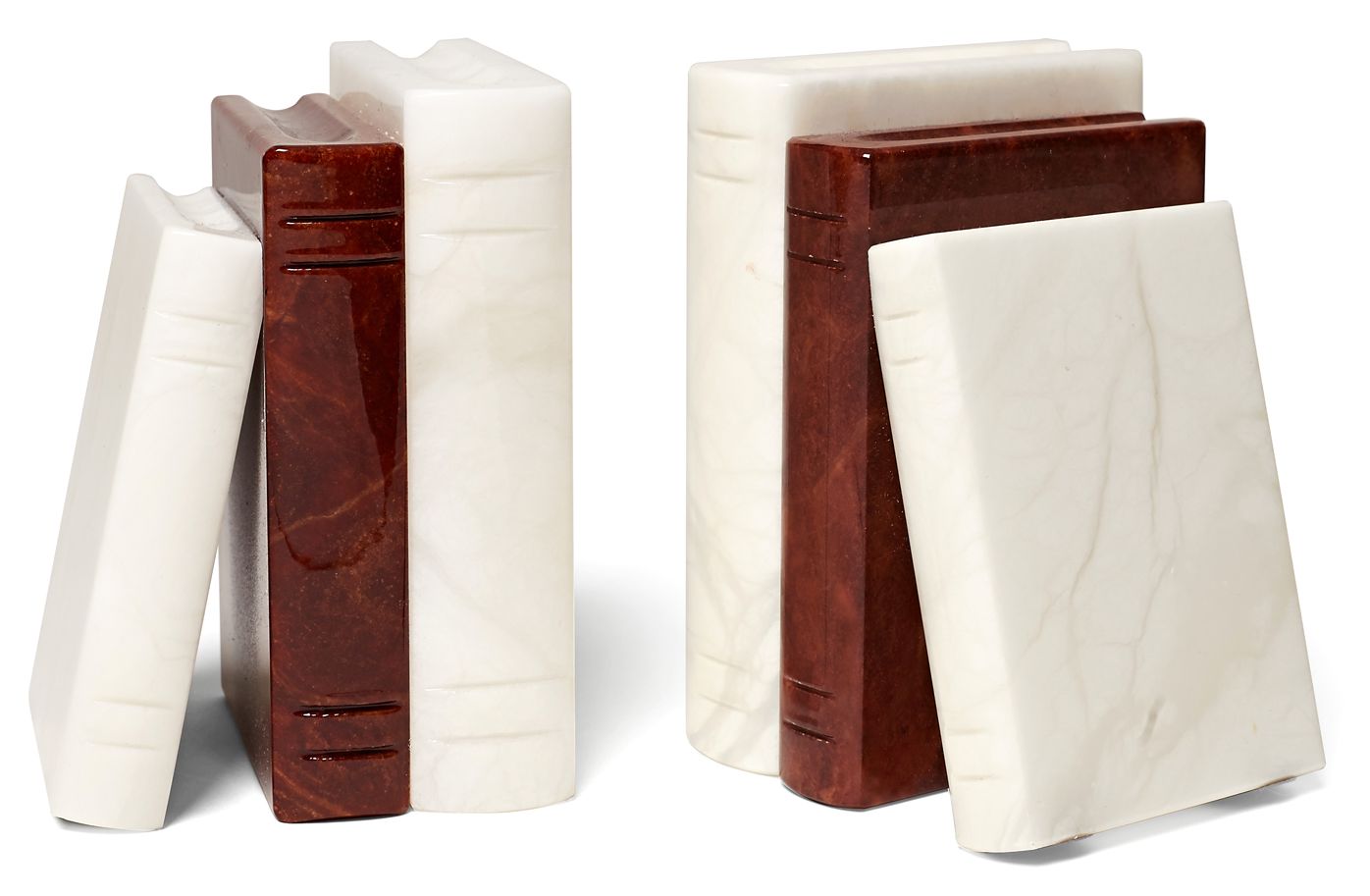 "Books on Shelf" Alabaster Amber and Ivory Bookends -Set of 2