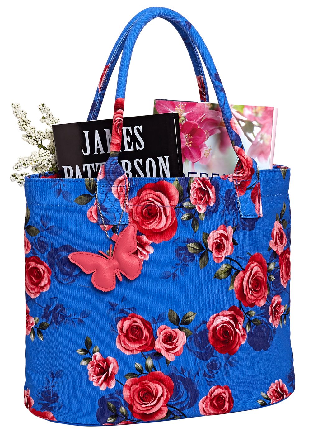 Spring Floral Roses River Blue Canvas Tote(15.75" x7"x13.75")