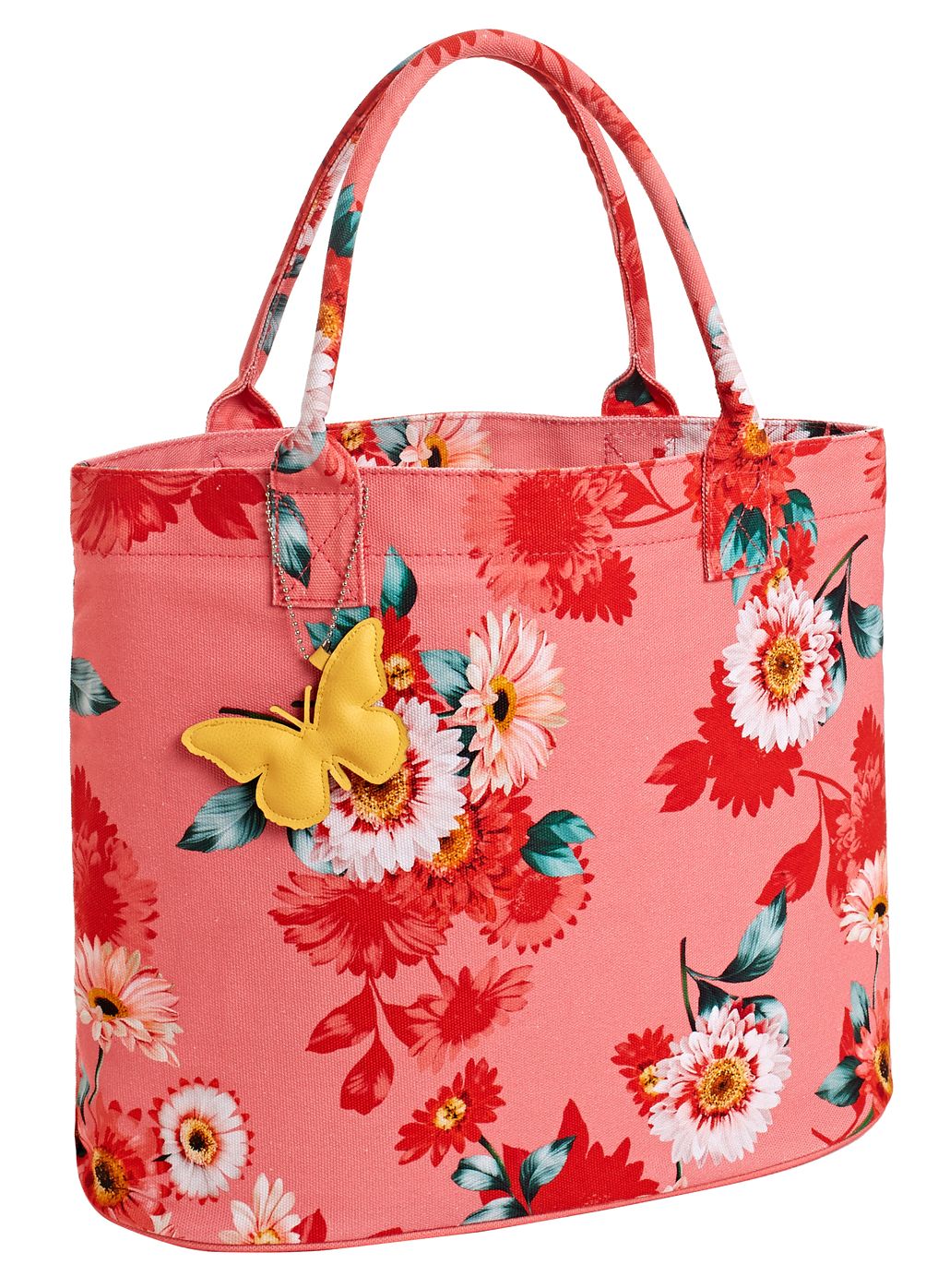 Spring Floral Gerber Daisy Bright Coral Canvas Tote (15.75" x7"x13.75")