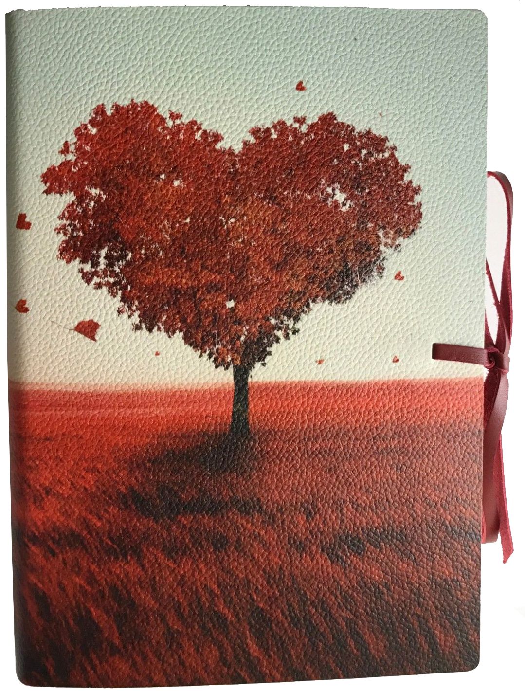 Red Heart Tree Italian Leather Bound Lined Journal with Tie 6" x 8"