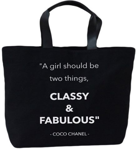 "Girl should be two things: Classy & Fabulous" Black Canvas Tote Bag 22" x 15"