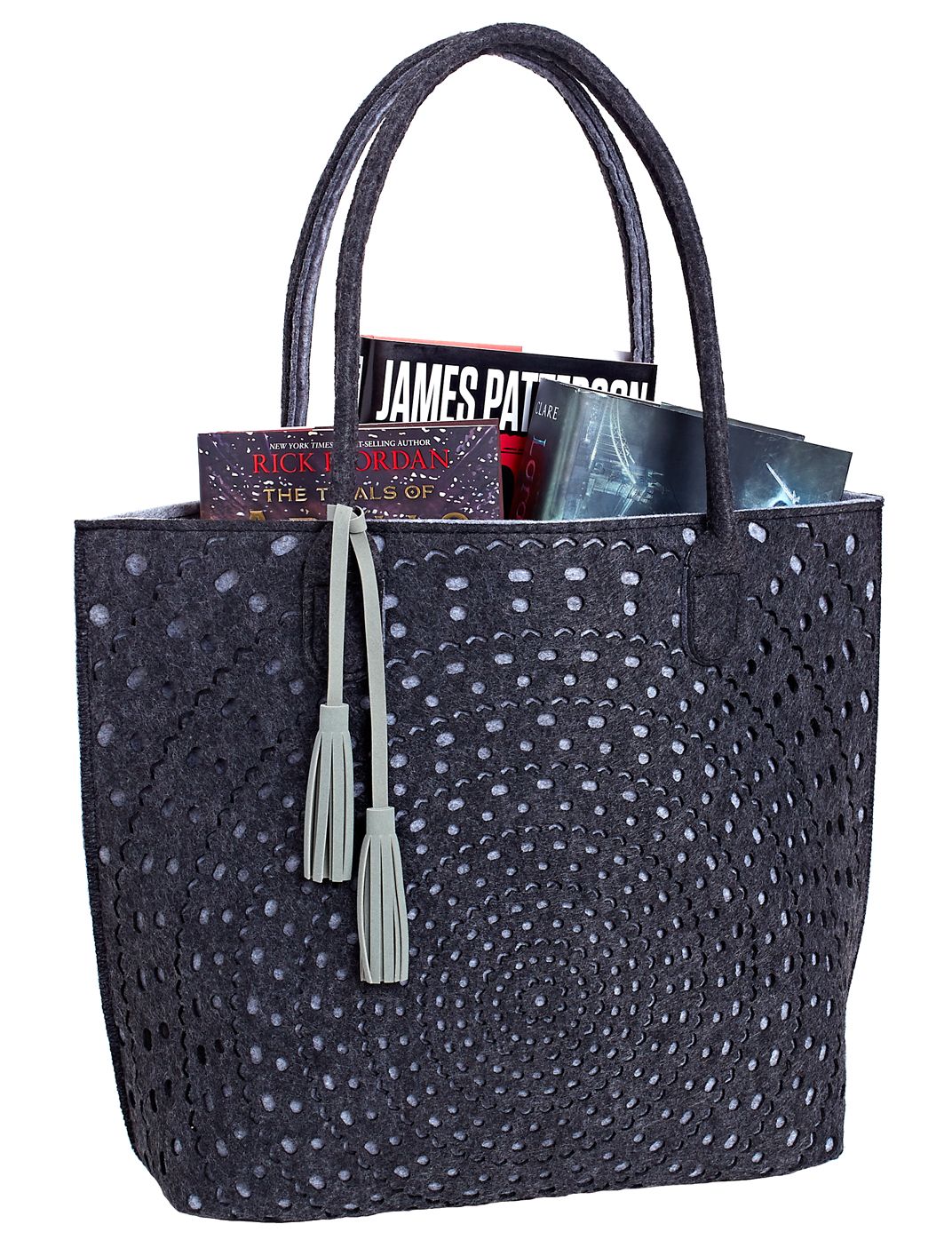 Charcoal and Light Grey Laser -Cut Felt Tessa Tote Bag