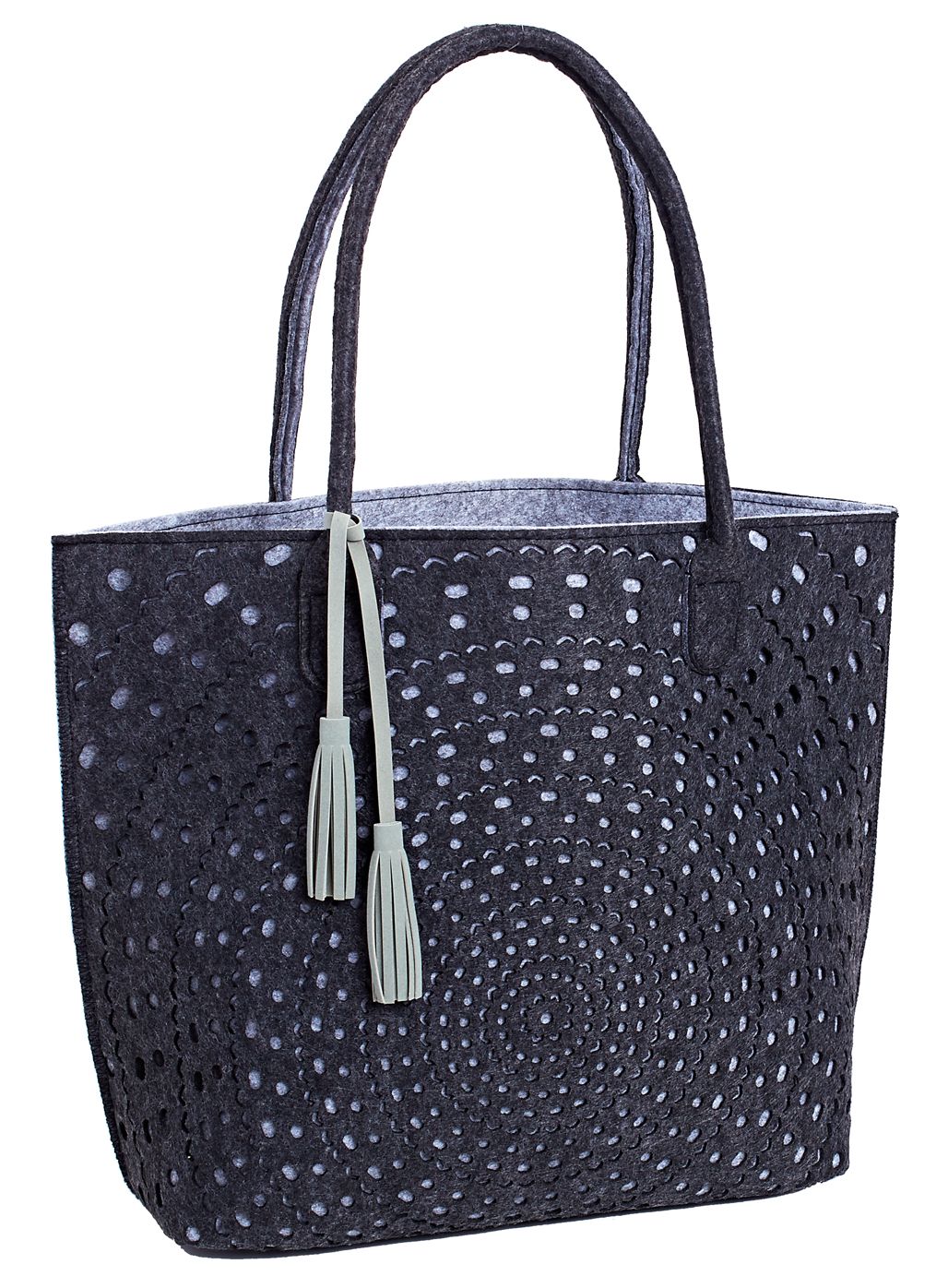 Charcoal and Light Grey Laser -Cut Felt Tessa Tote Bag