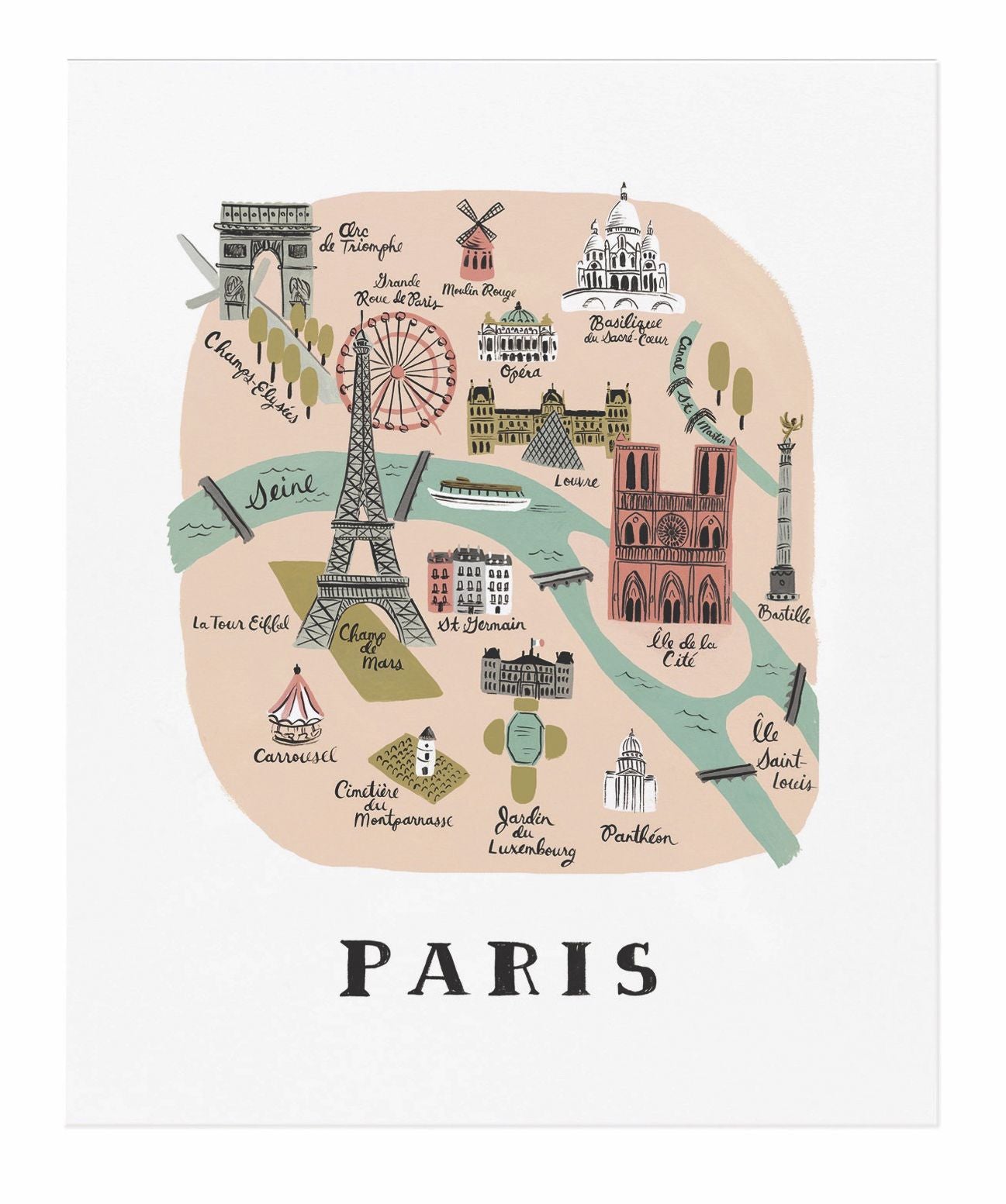 Paris Map Print 11x14