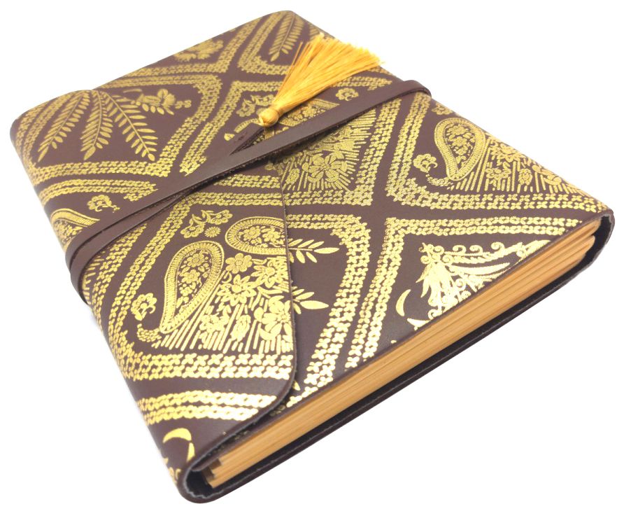 Bombay Tie Gold Embossed Journal in Brown