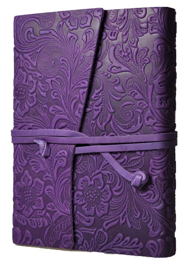 Tivoli Embossed Floral Purple Wrap Italian Leather Journal (6'' x 8.5'')