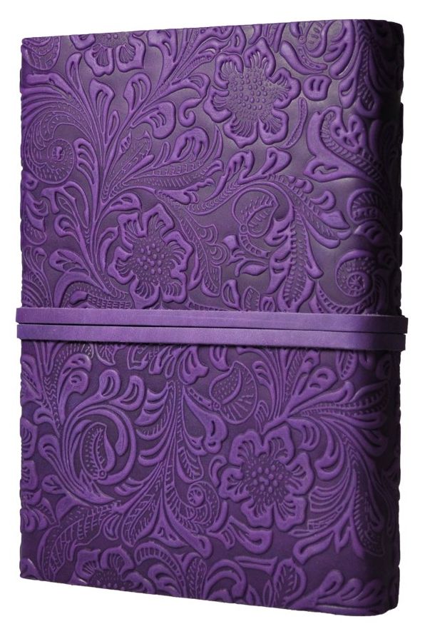 Tivoli Embossed Floral Purple Wrap Italian Leather Journal (6'' x 8.5'')
