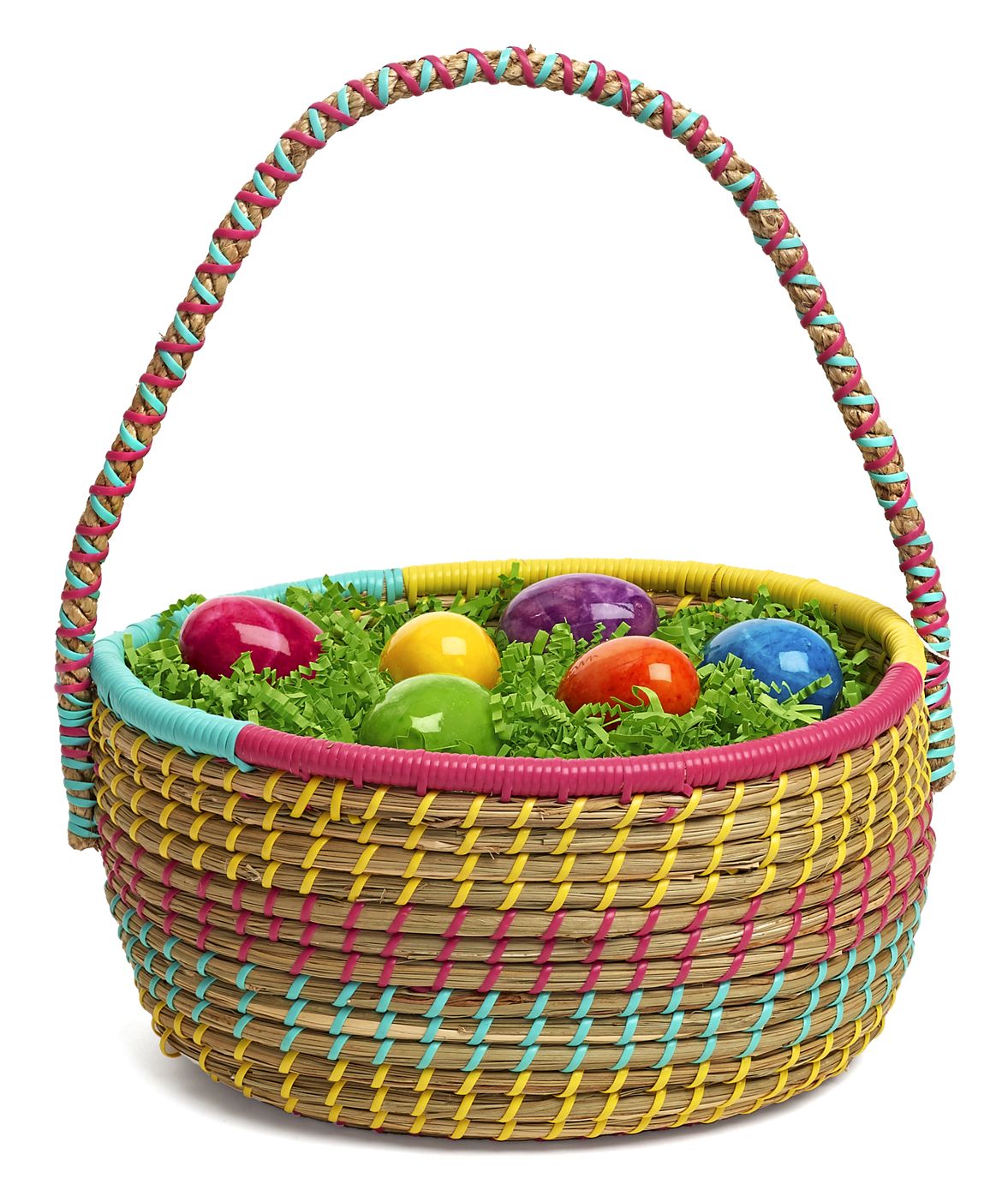 Multi Color Stripes Woven Seagrass Basket Tote(10.3" Diam x 8.7"x 12 H)