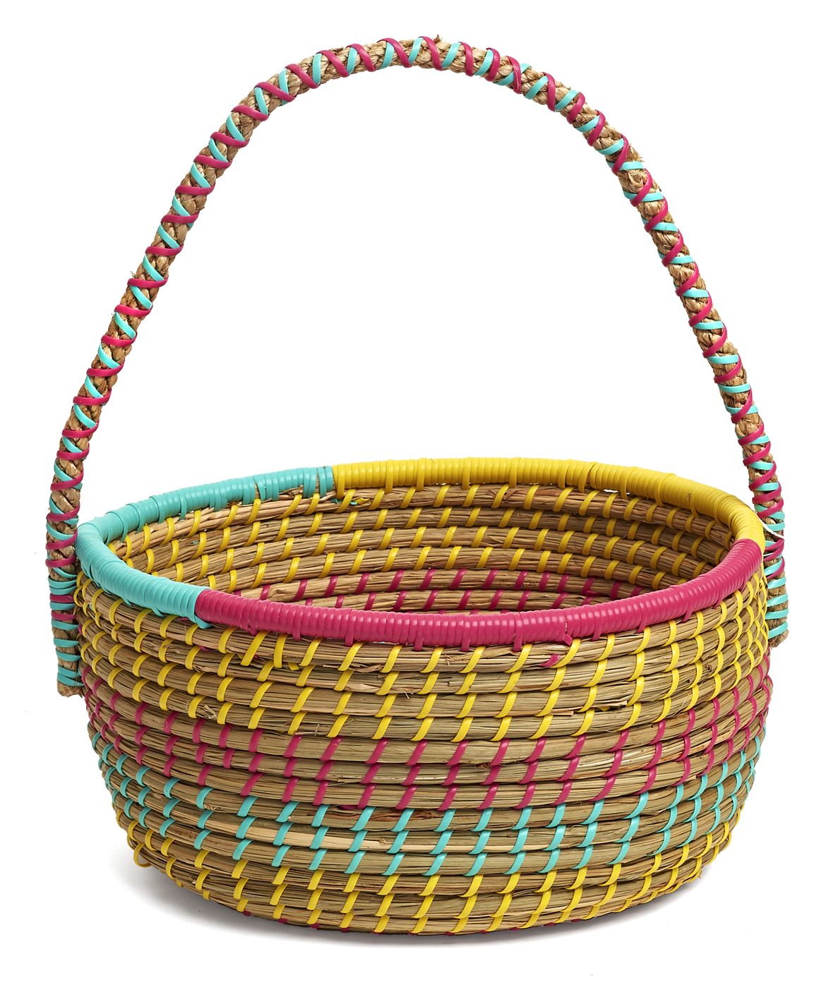 Multi Color Stripes Woven Seagrass Basket Tote(10.3" Diam x 8.7"x 12 H)