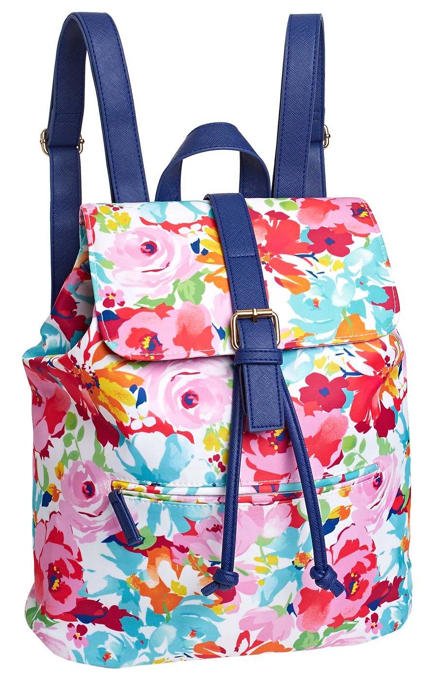 Spring in Bloom Floral Nylon Backpack with Front Pocket(13"x10"x6")