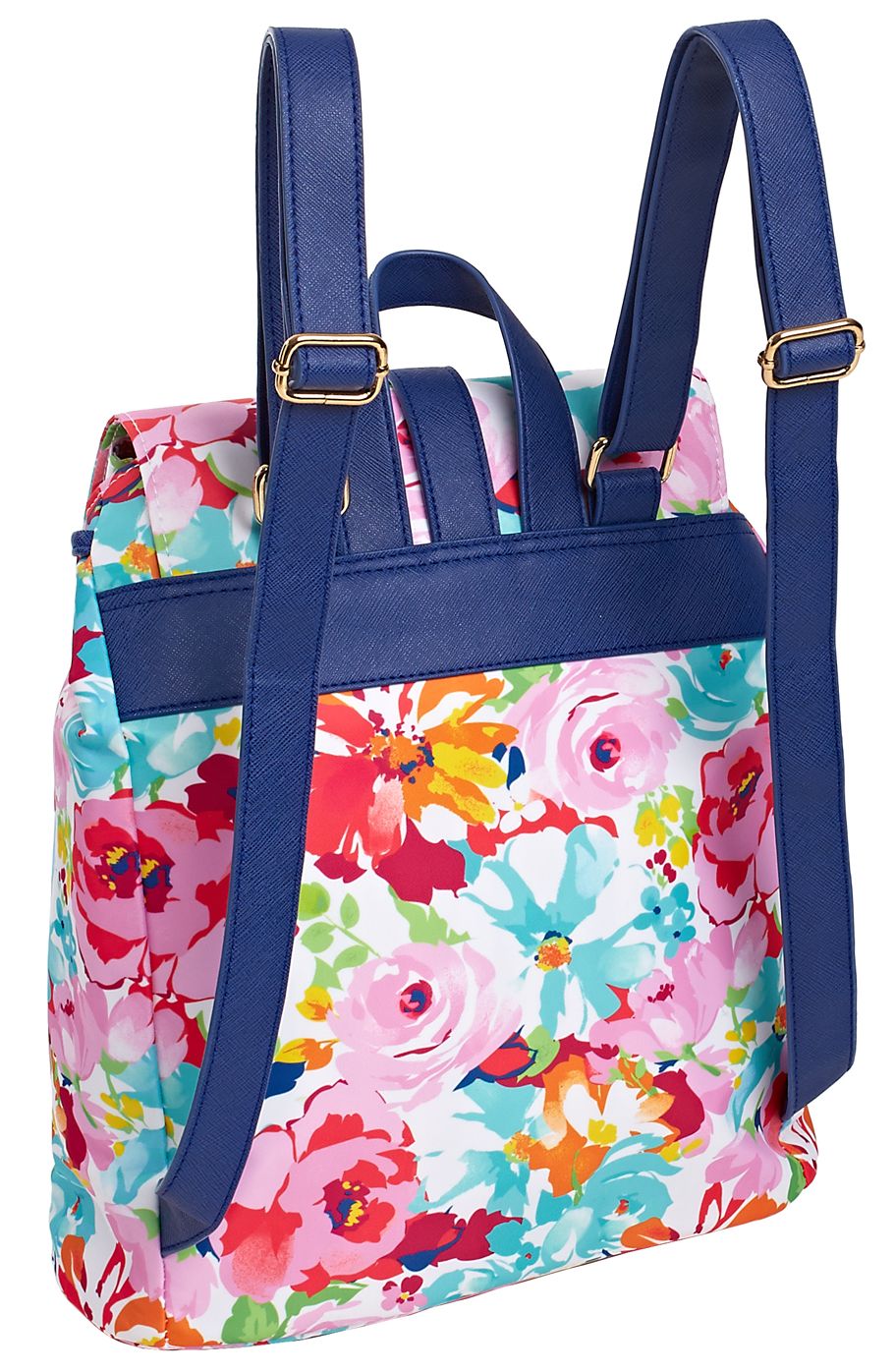 Spring in Bloom Floral Nylon Backpack with Front Pocket(13"x10"x6")