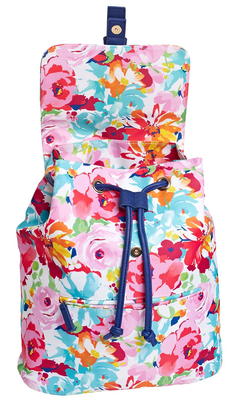 Spring in Bloom Floral Nylon Backpack with Front Pocket(13"x10"x6")