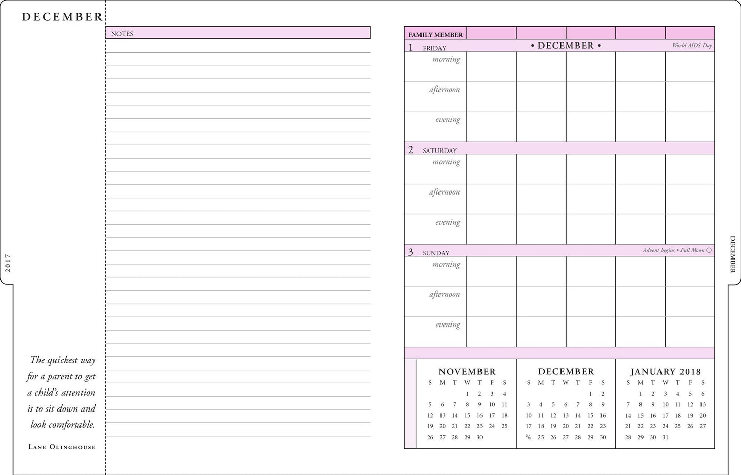 2018 Weekly Desk Mom's Owl Forest Engagement Calendar