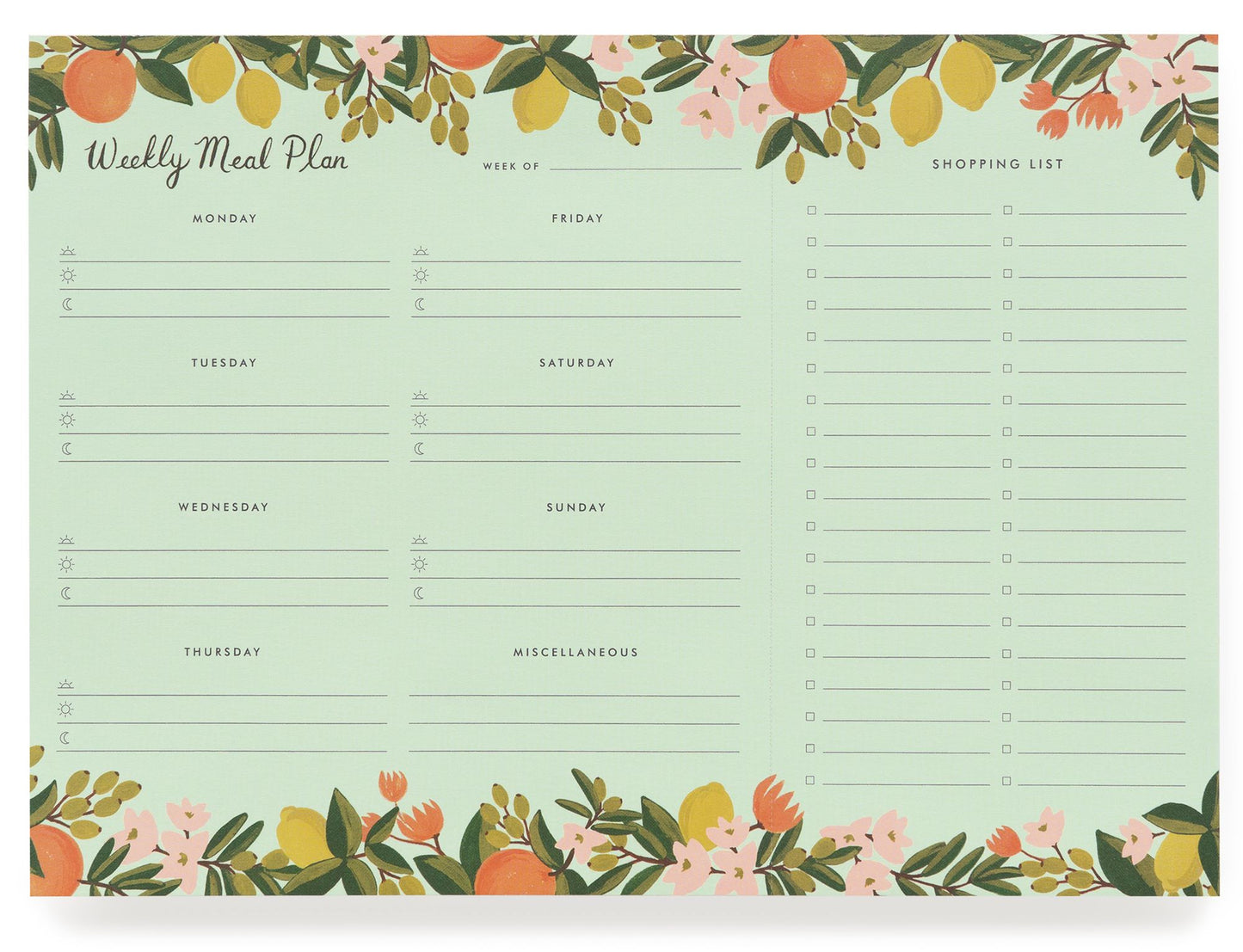 Citrus Floral Weekly Meal Planner Notepad