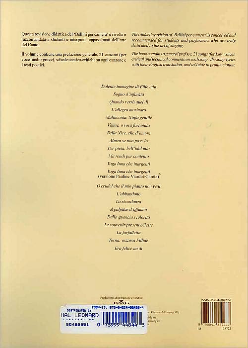 Vincenzo Bellini - Canzoni Per Voce: Songs for Low Voice and Piano