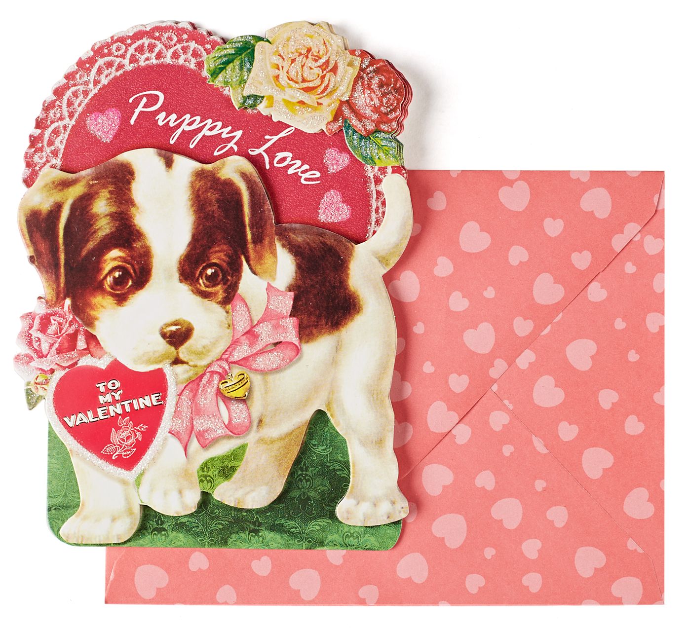 Embellished Kiddie Puppy Roses Valentine Boxed Cards - Set of 8