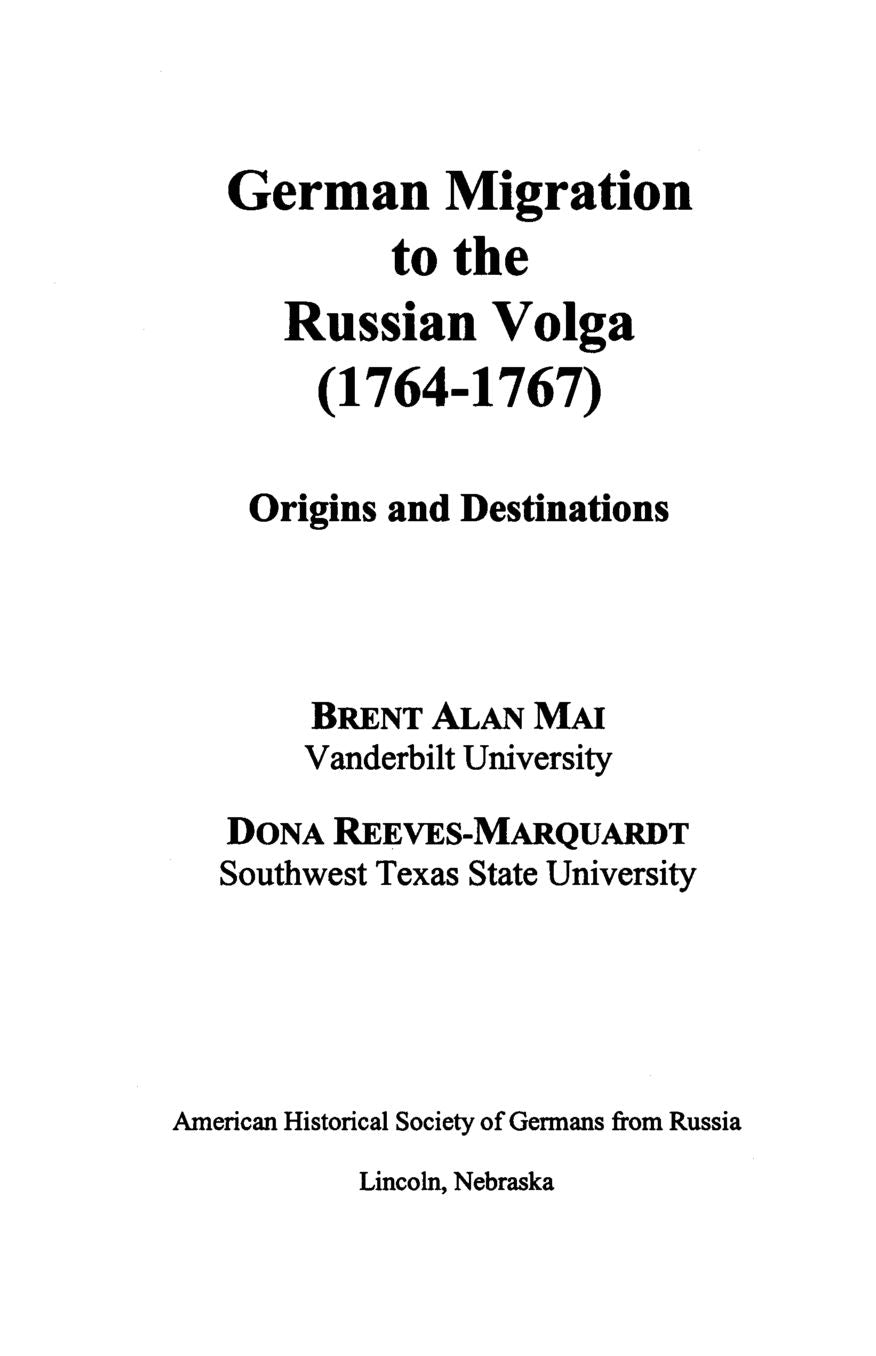 German Migration to the Upper Volga (1764-1767)