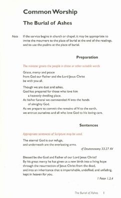 Common Worship: Burial of Ashes Card